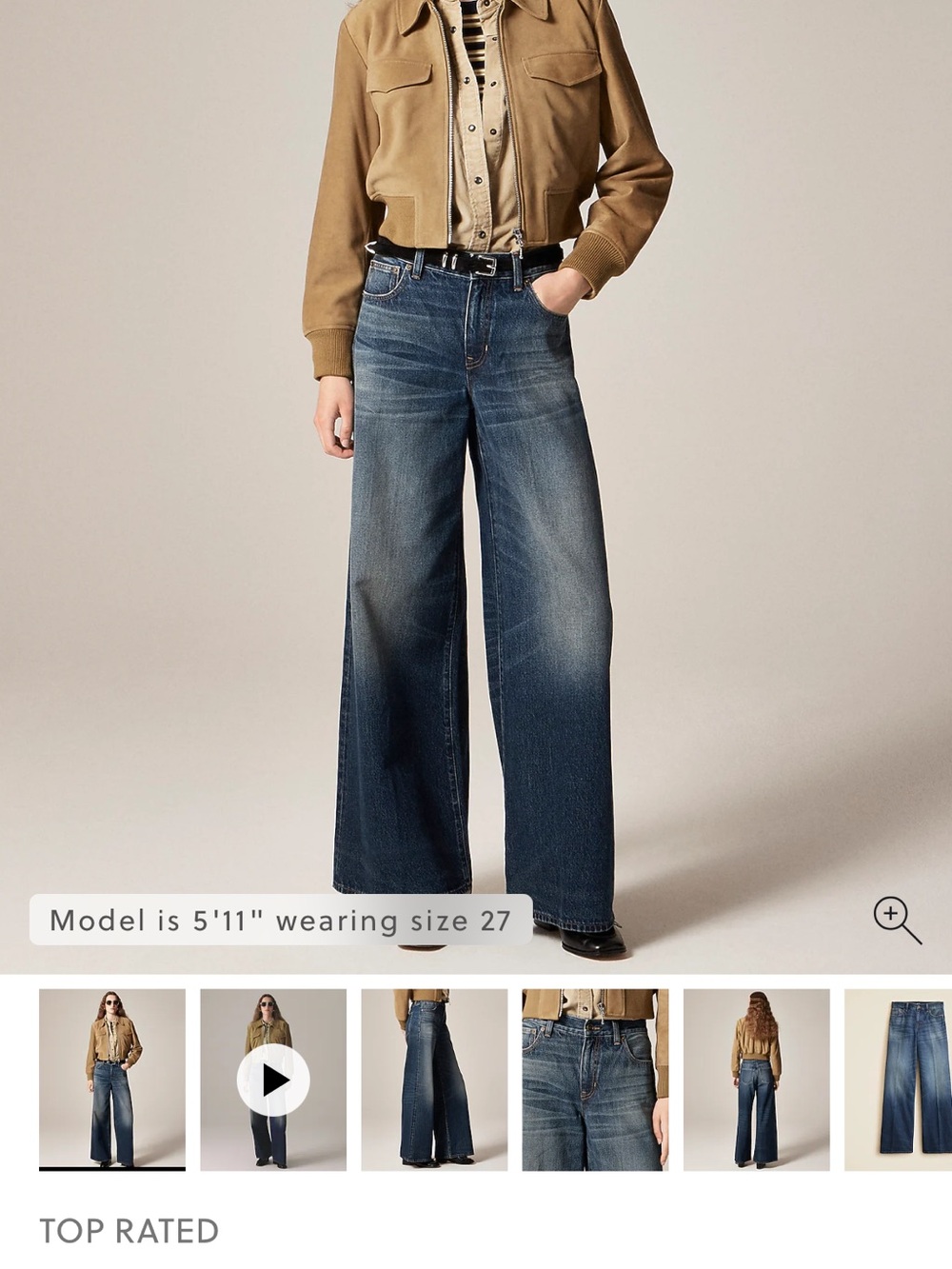 J. Crew 30T Dark Blue Rigid Denim Superwide Leg Jeans